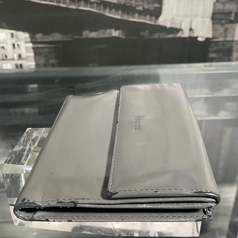 Authentic Prada Grey Shiny Leather Wallet